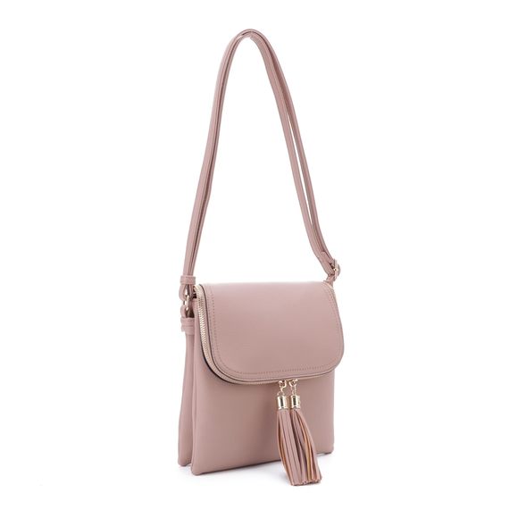 Multi Compartment Magnetic Closure Flap Crossbody With Tassel Zier :[ - Picture 1 of 5